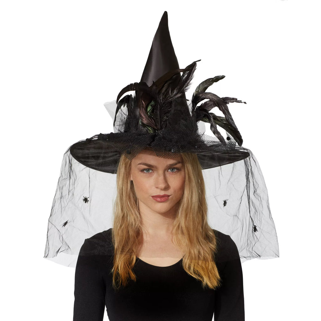 Feathered Black Witch Hat