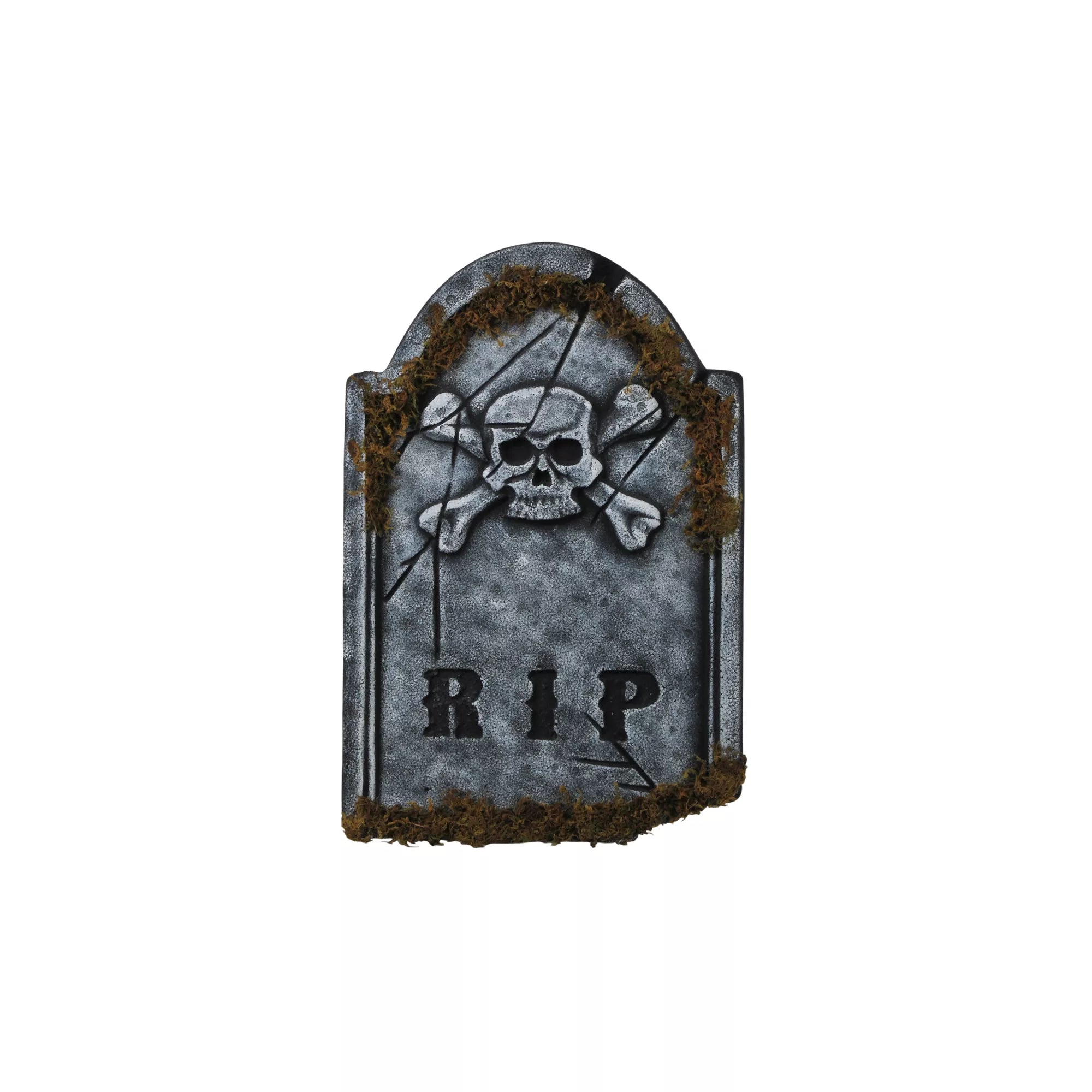 1.5 Ft Skull Face Tombstone with Moss