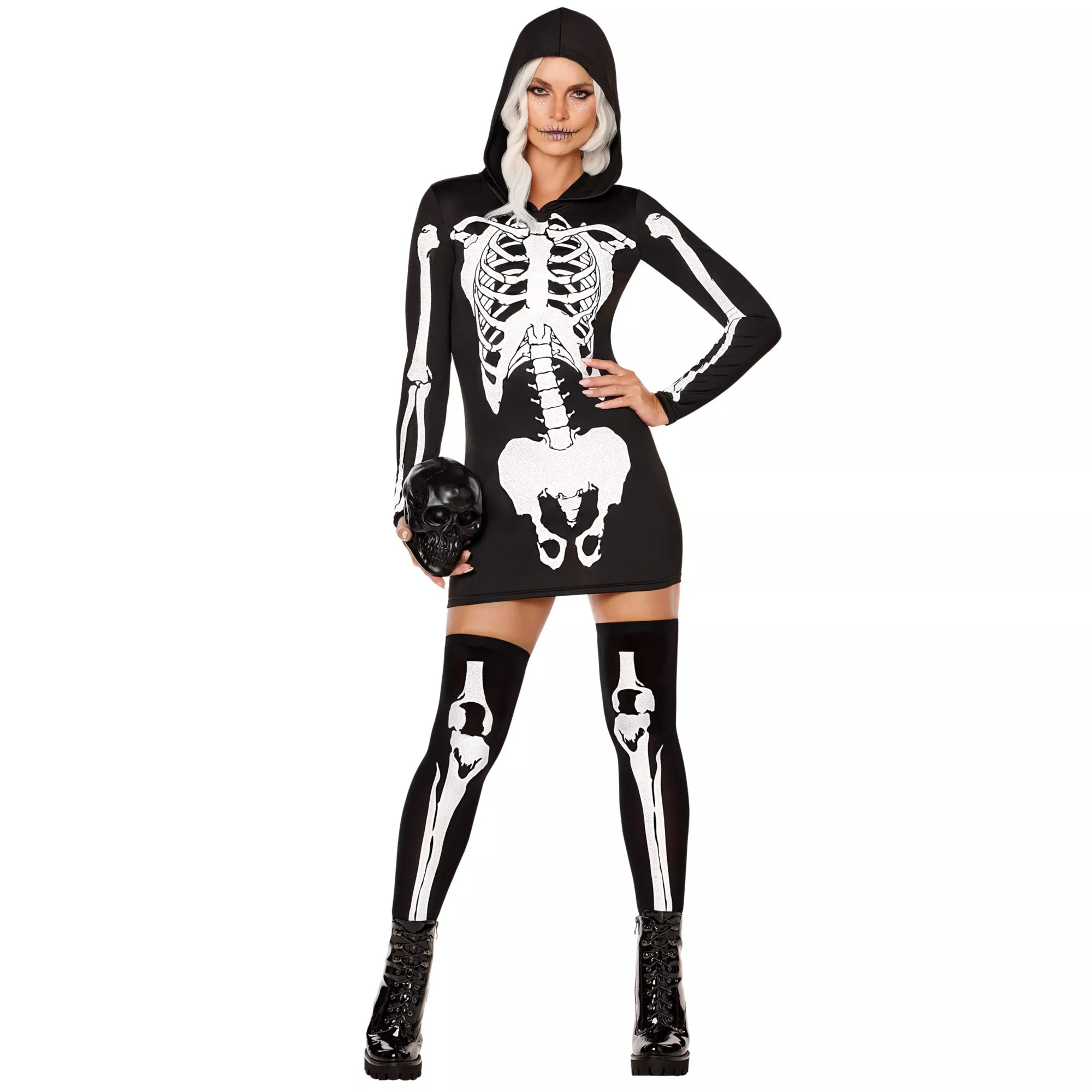 Adult Hooded Holographic Skeleton Costume