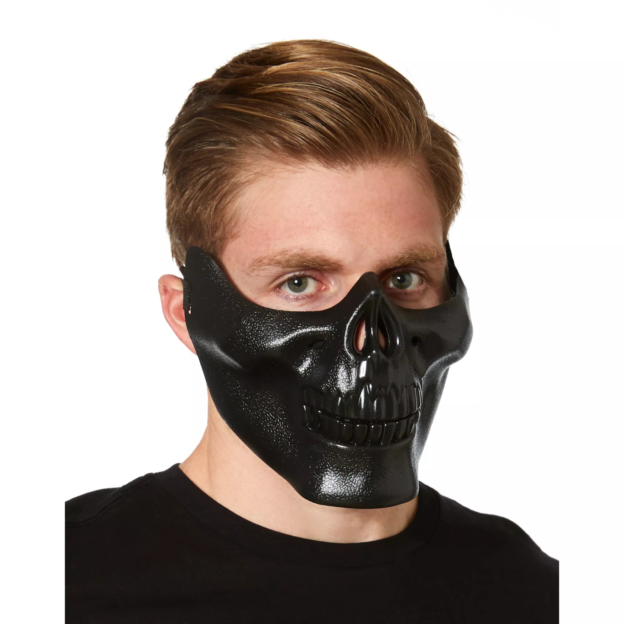 Black Metallic Skull Half Mask