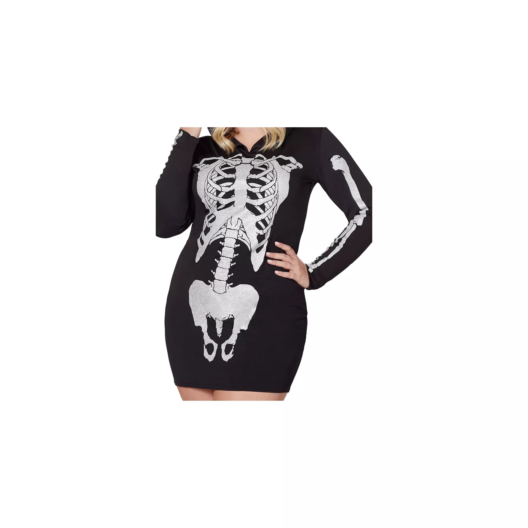 Adult Hooded Holographic Skeleton Costume