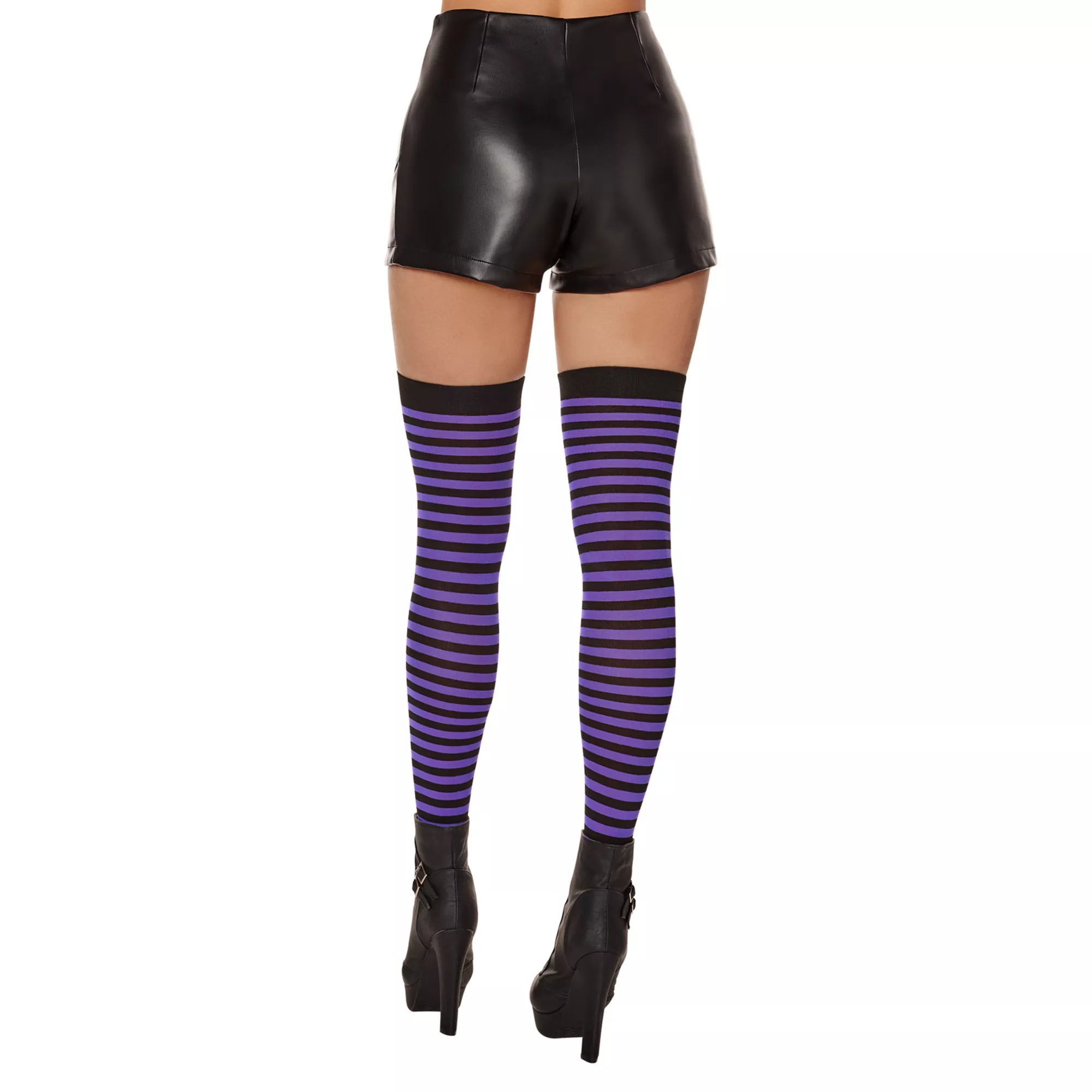 Black and Purple Striped Thigh High Stockings