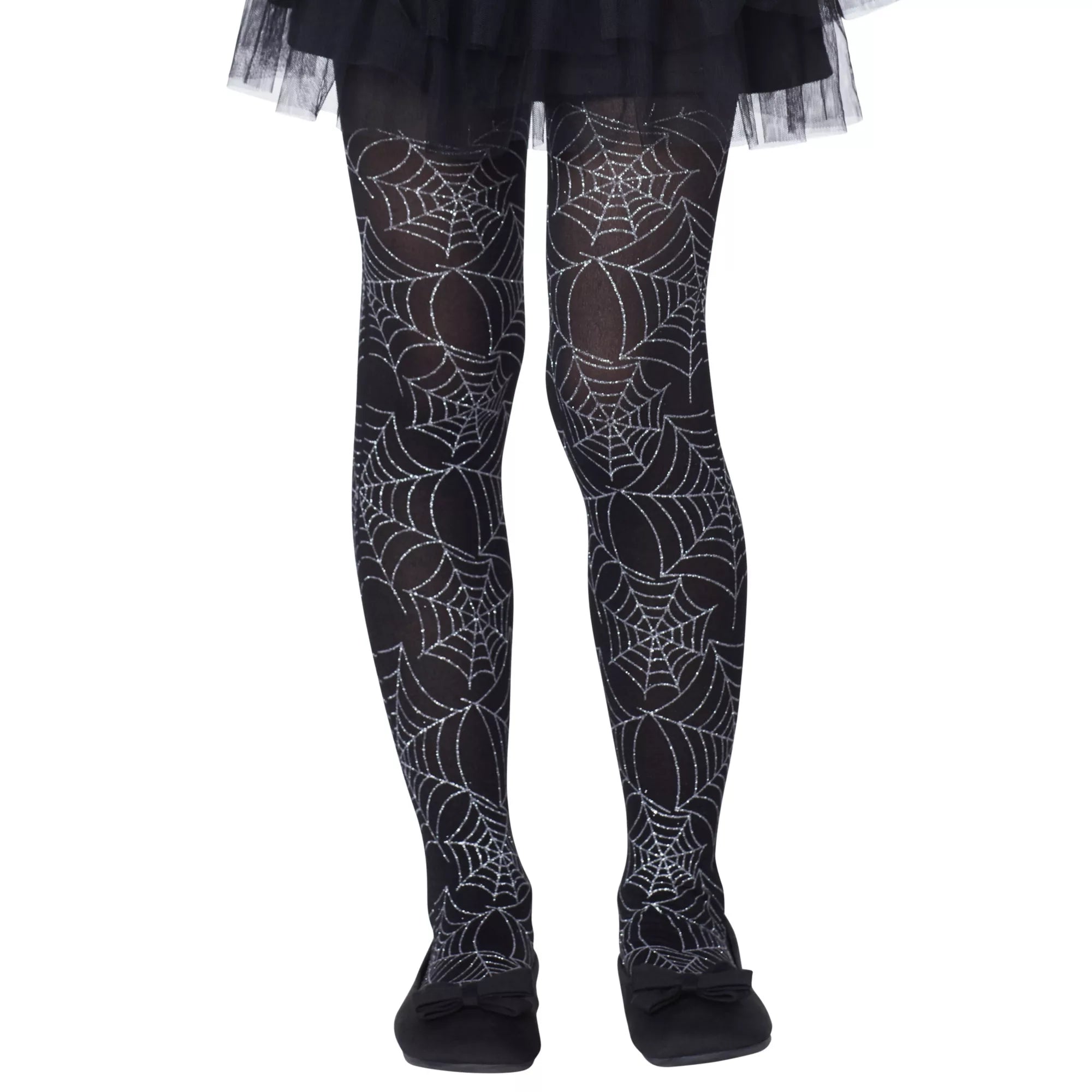 Metallic Silver Spider Web Tights