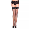 Black Bow Fishnet Thigh High Stockings