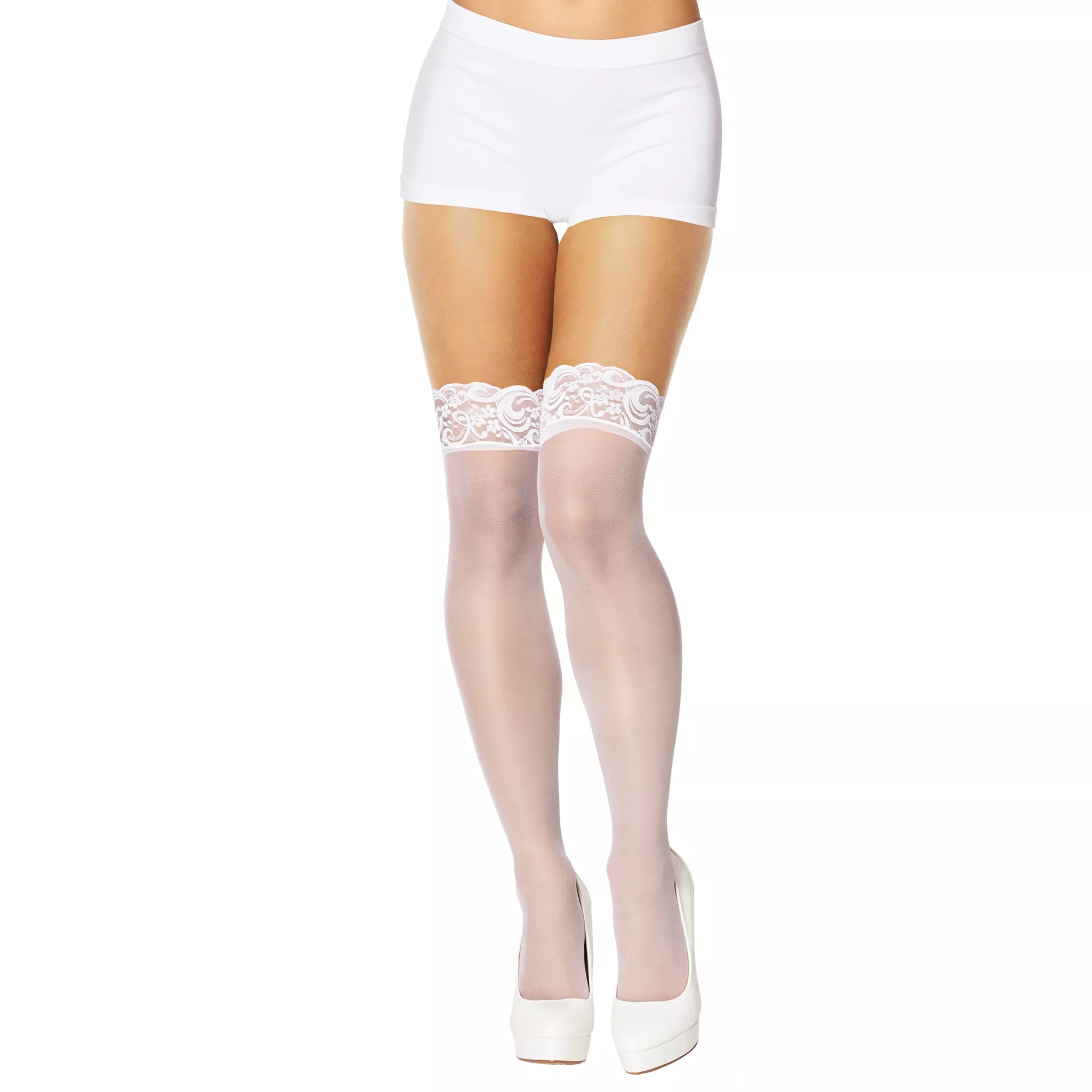 White Lace Thigh High Stockings