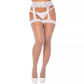 White Lace Top Fishnet Garter Tights