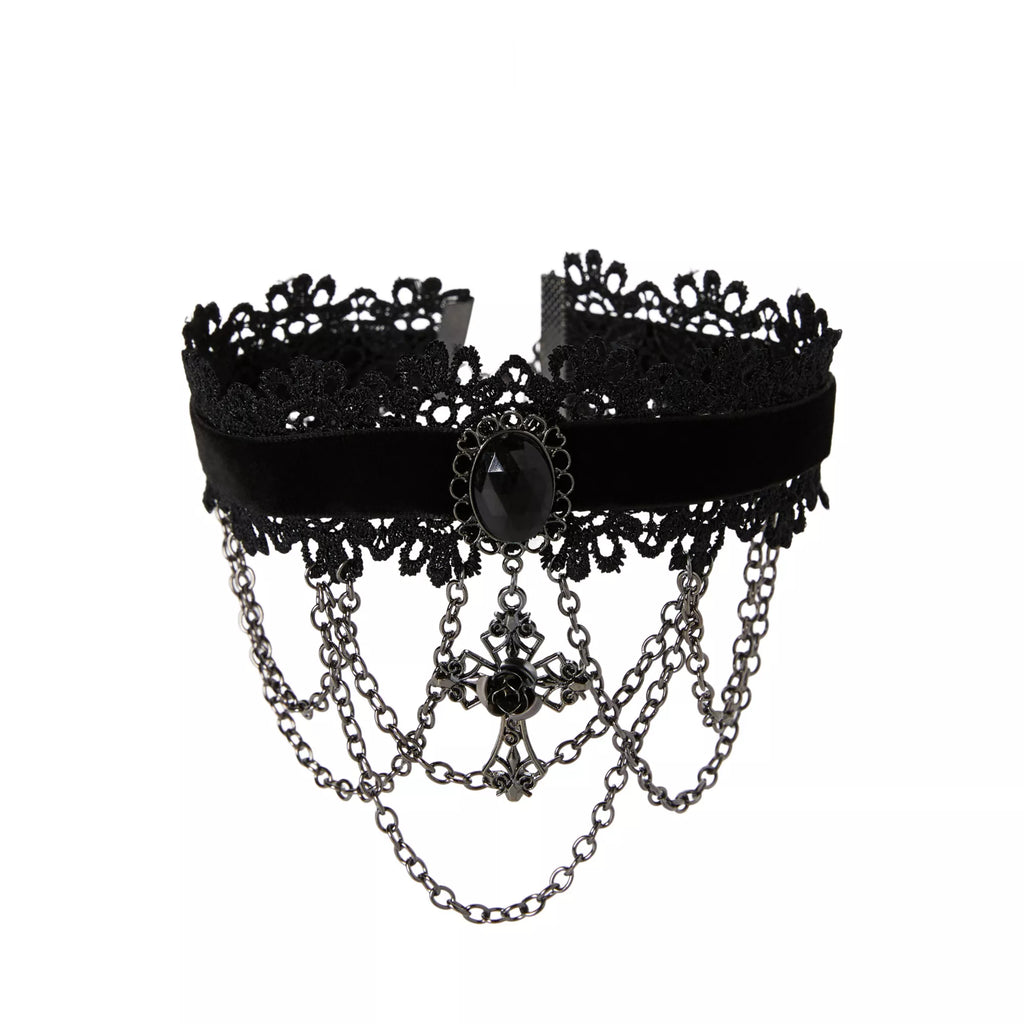 Vampire Cross Lace Choker Necklace