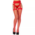 Red Lace Top Fishnet Garter Tights