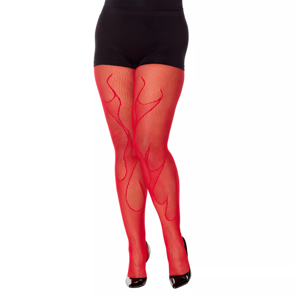Red Devil Flame Fishnet Stockings