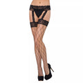 Black Lace Garter and Fishnet Stockings