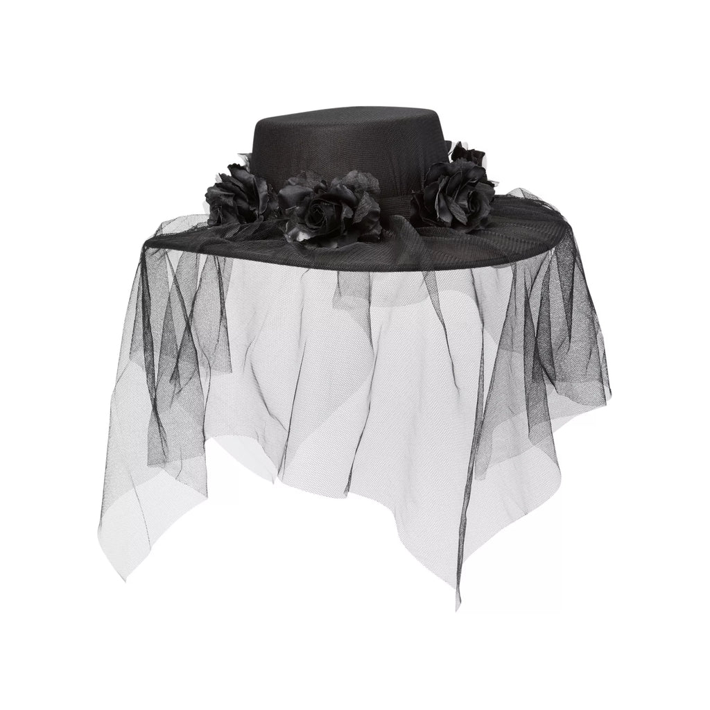 Black Veiled Day of the Dead Flower Hat