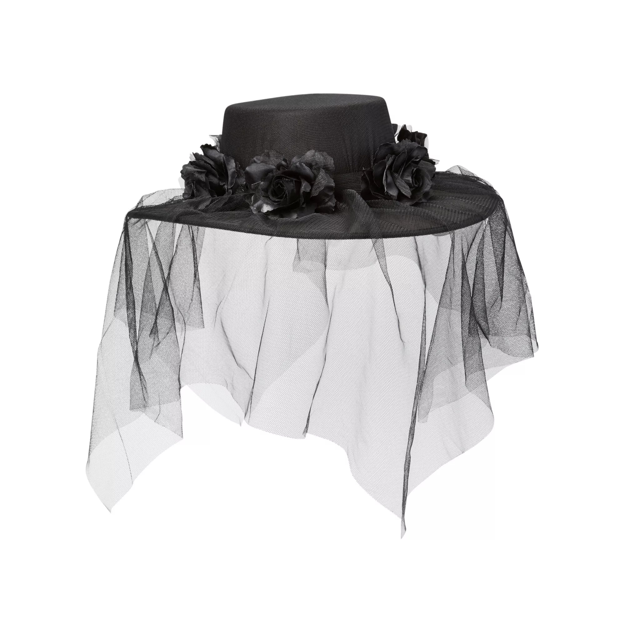 Black Veiled Day of the Dead Flower Hat