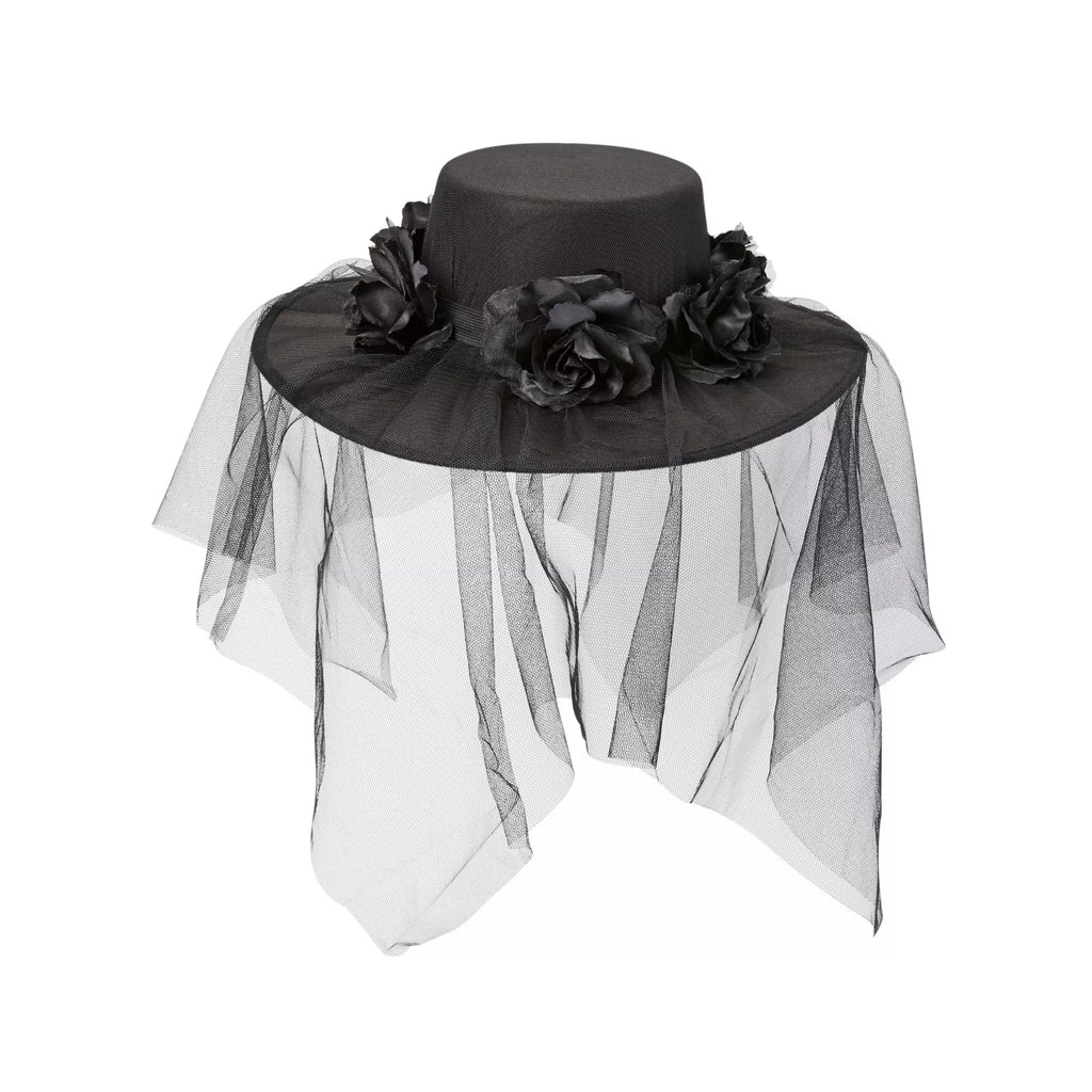 Black Veiled Day of the Dead Flower Hat