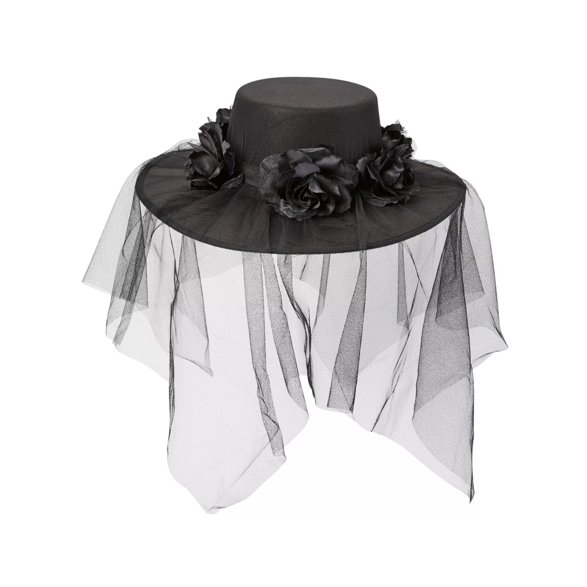 Black Veiled Day of the Dead Flower Hat