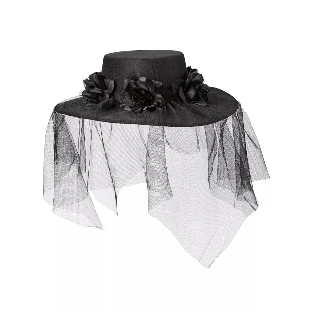 Black Veiled Day of the Dead Flower Hat
