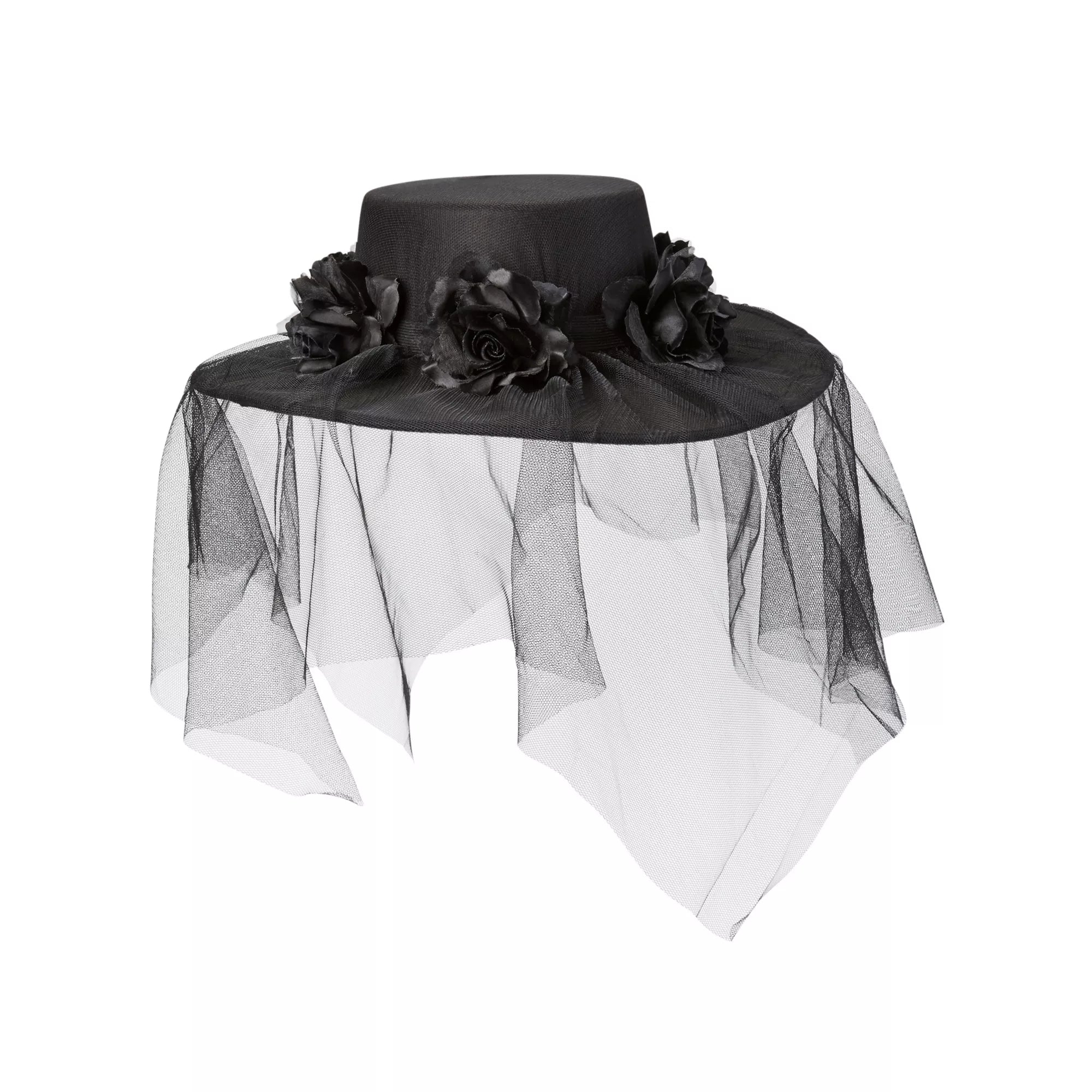 Black Veiled Day of the Dead Flower Hat