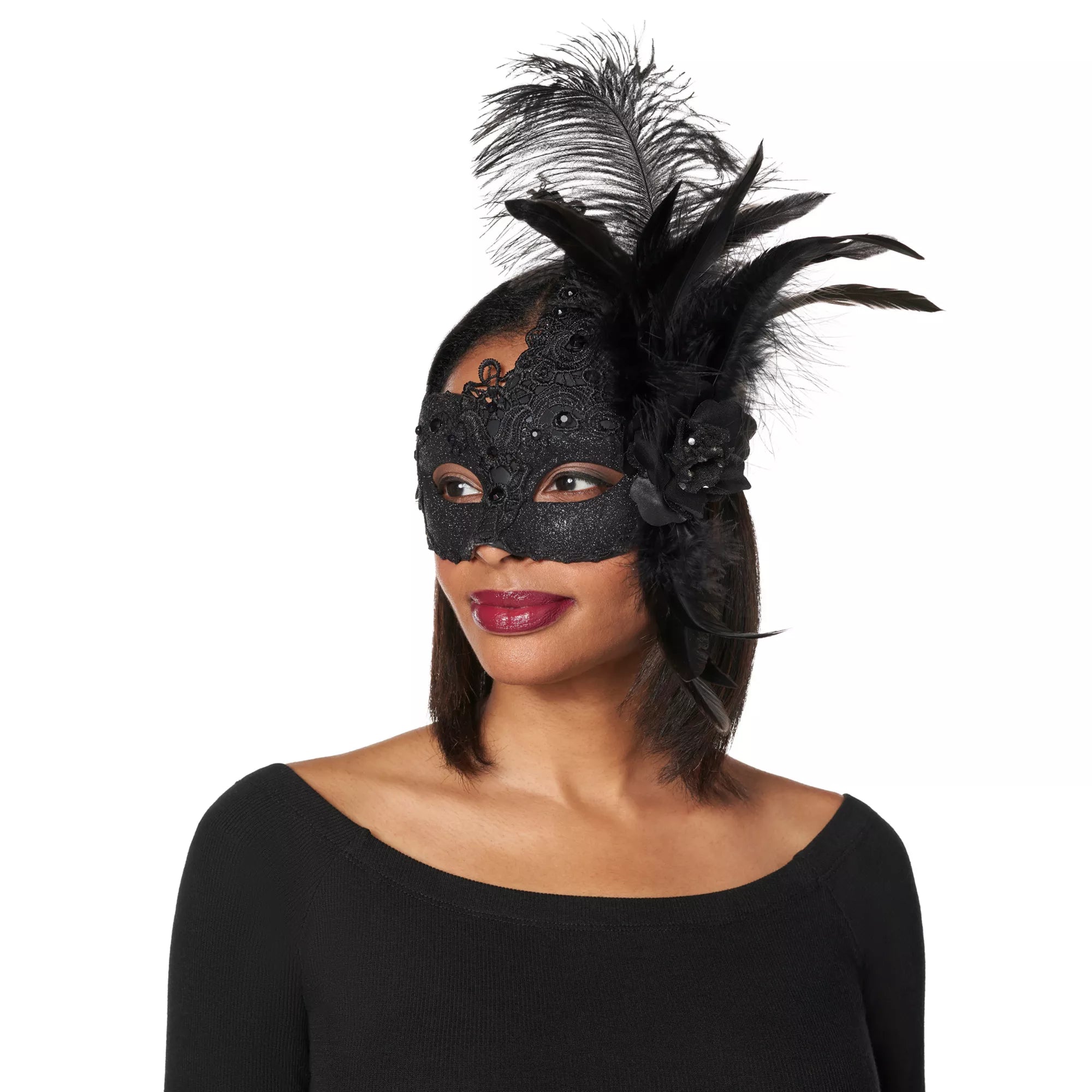 Black Sparkle Feather Eye Mask