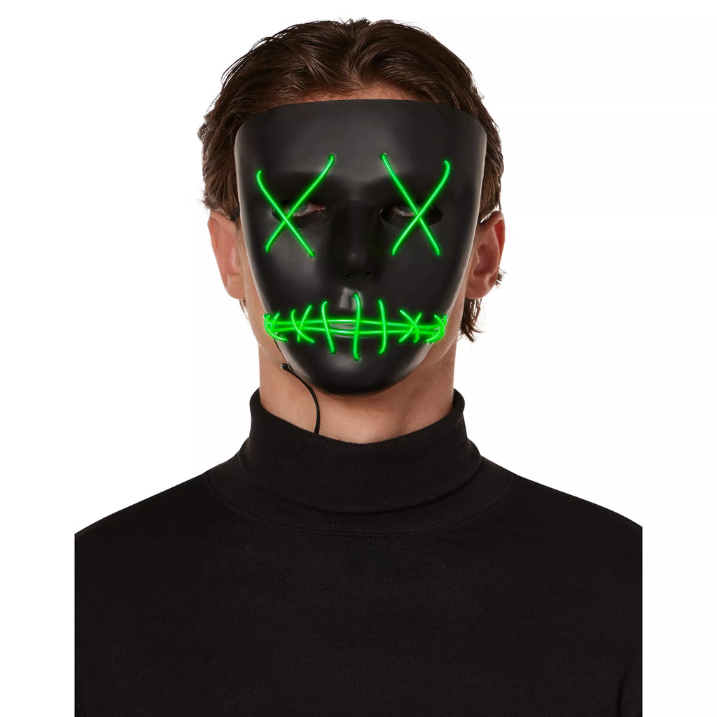Light-Up EL Wire Green Stitched Black Half Mask