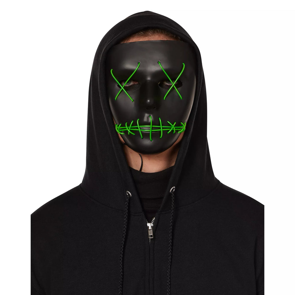 Light-Up EL Wire Green Stitched Black Half Mask