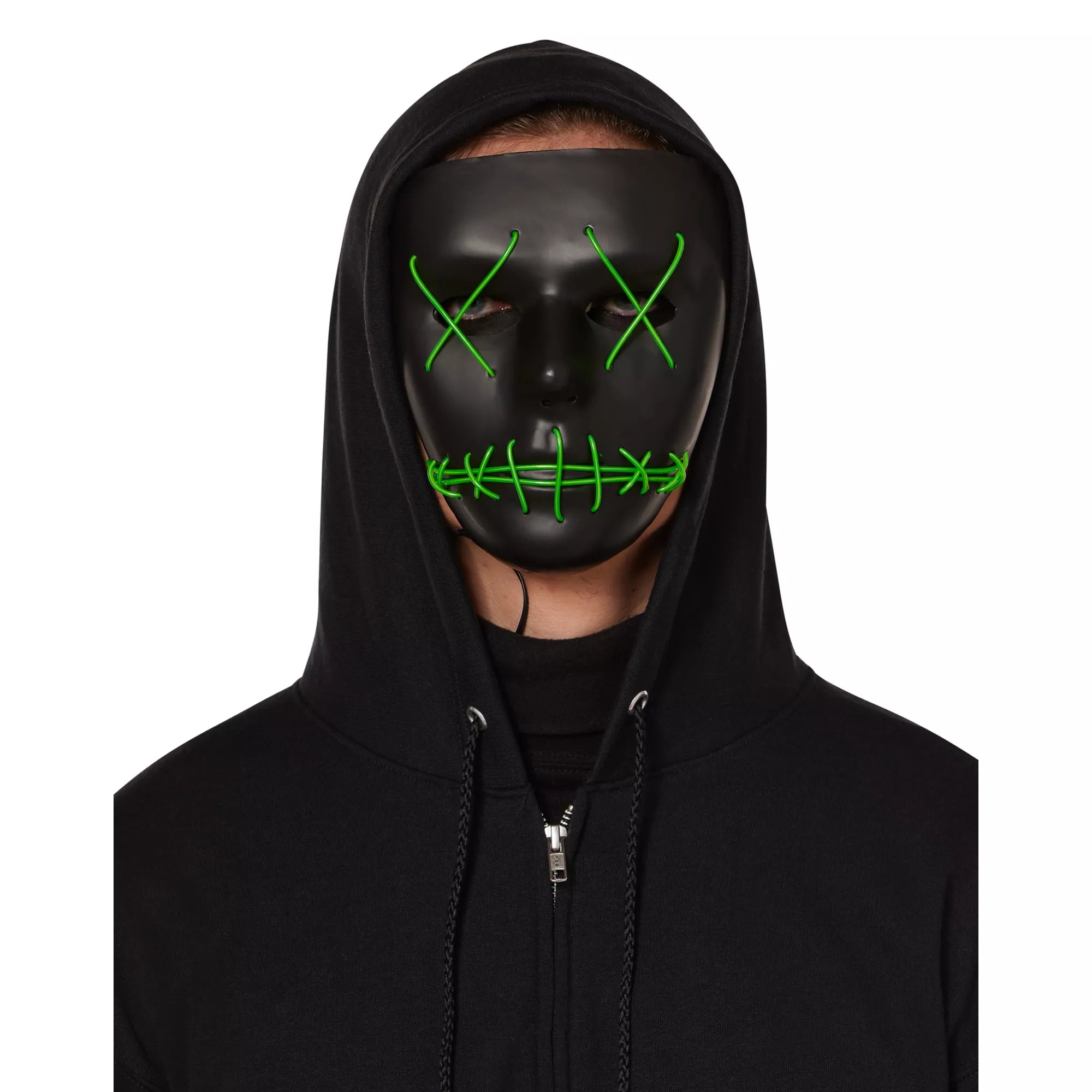 Light-Up EL Wire Green Stitched Black Half Mask
