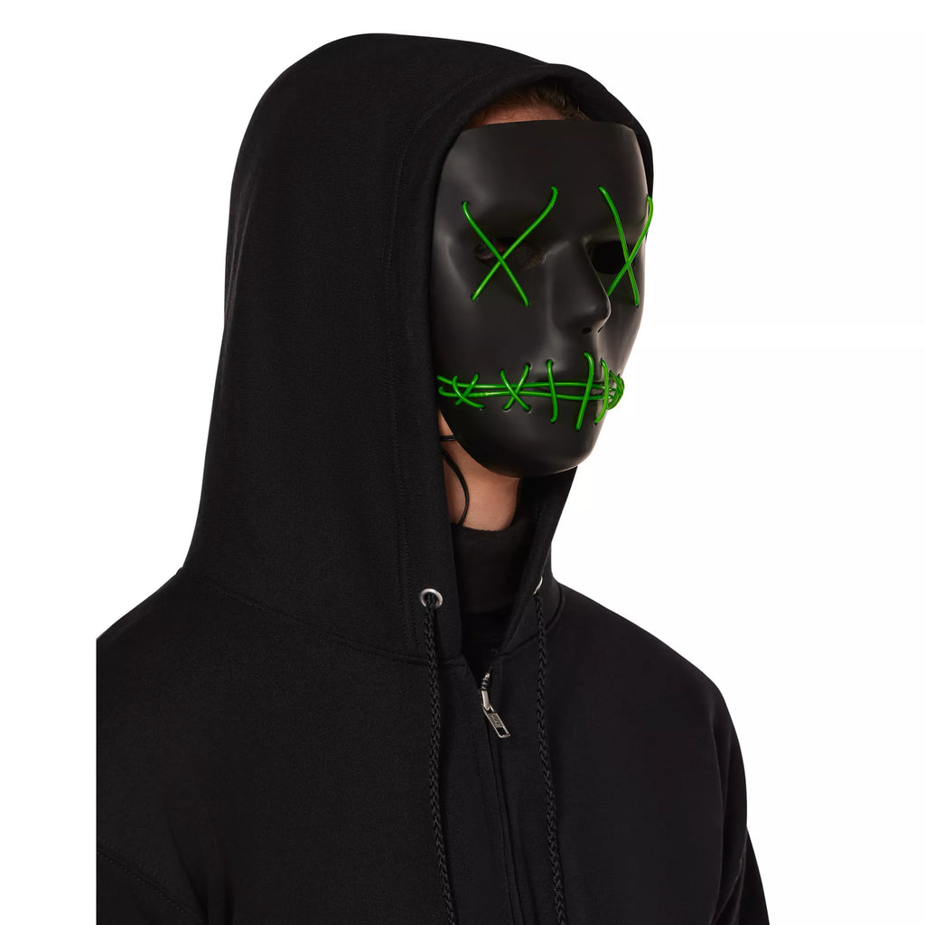 Light-Up EL Wire Green Stitched Black Half Mask