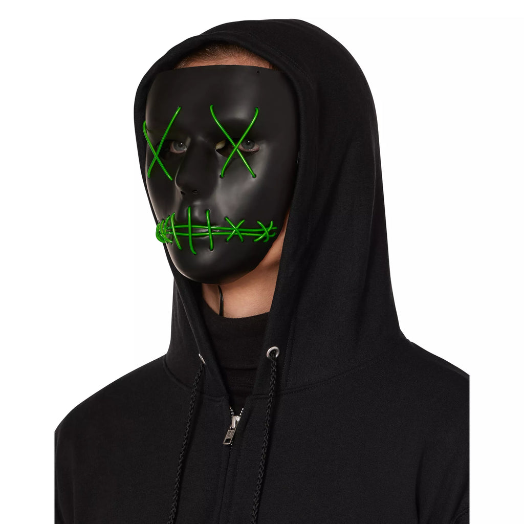 Light-Up EL Wire Green Stitched Black Half Mask