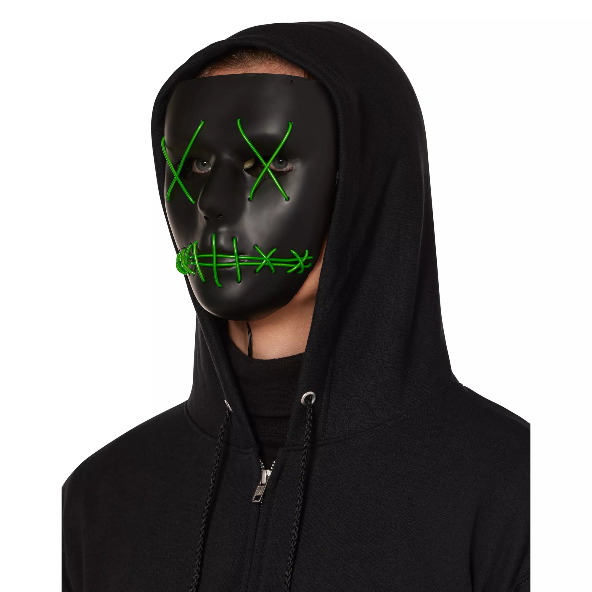 Light-Up EL Wire Green Stitched Black Half Mask