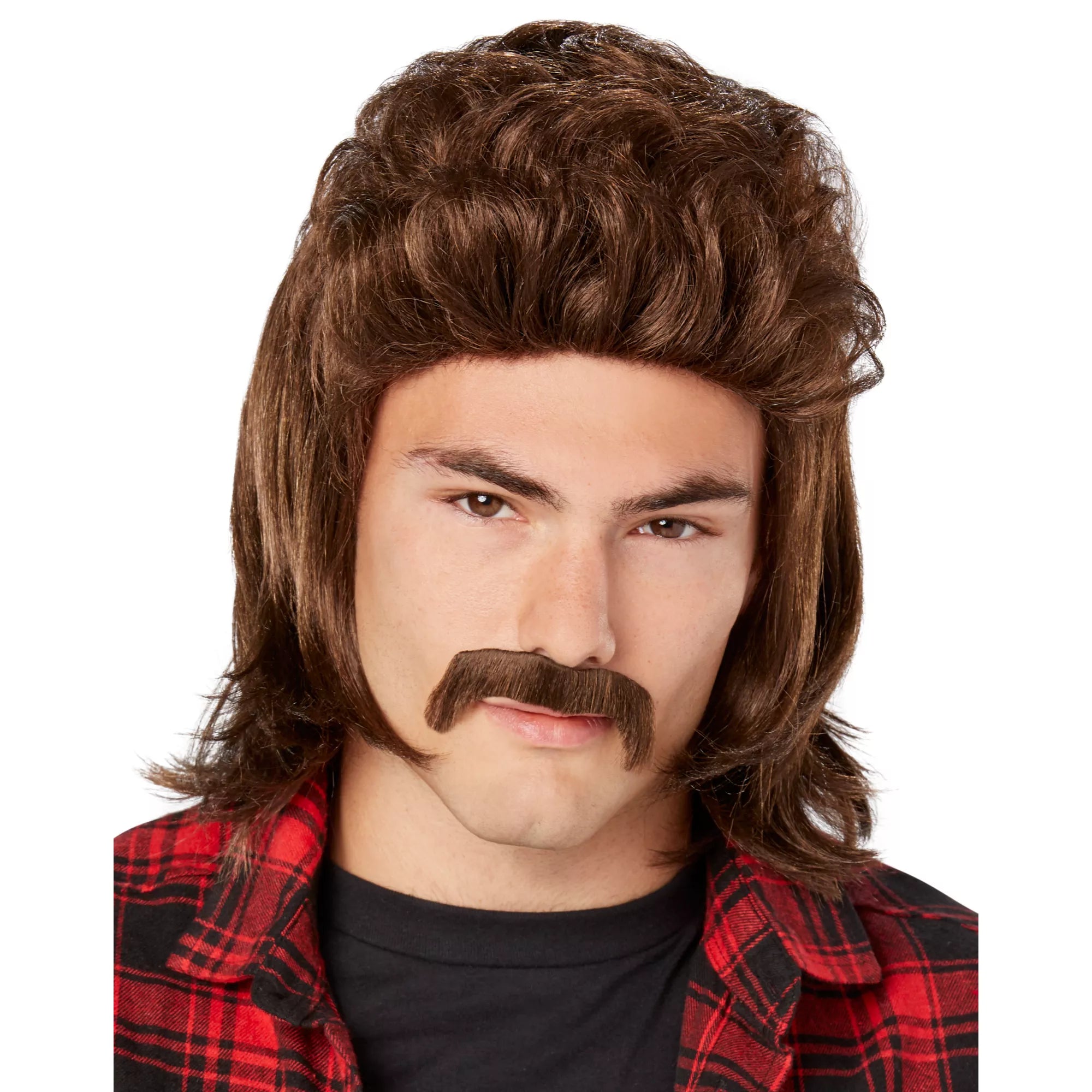Brown Mullet Wig With Mustache