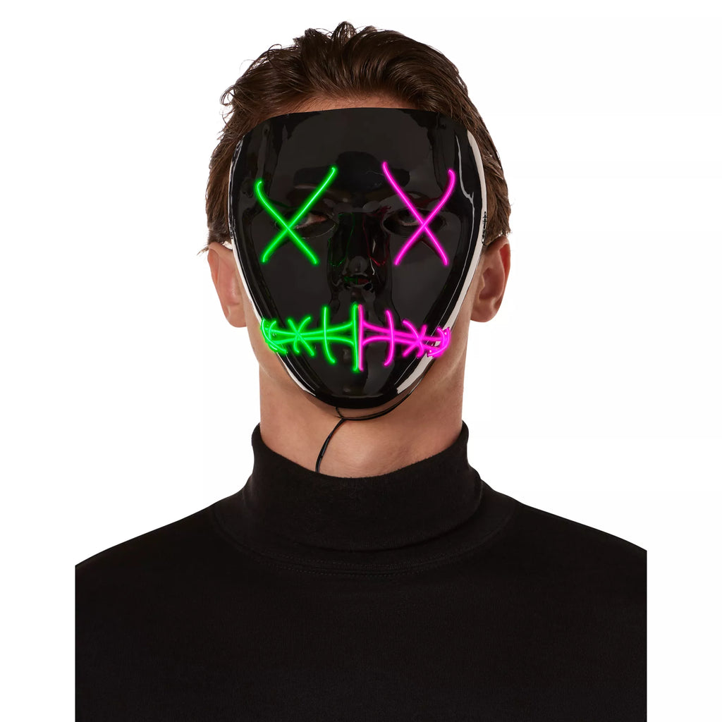 Light-Up El Wire Green and Pink Stitched Half Mask