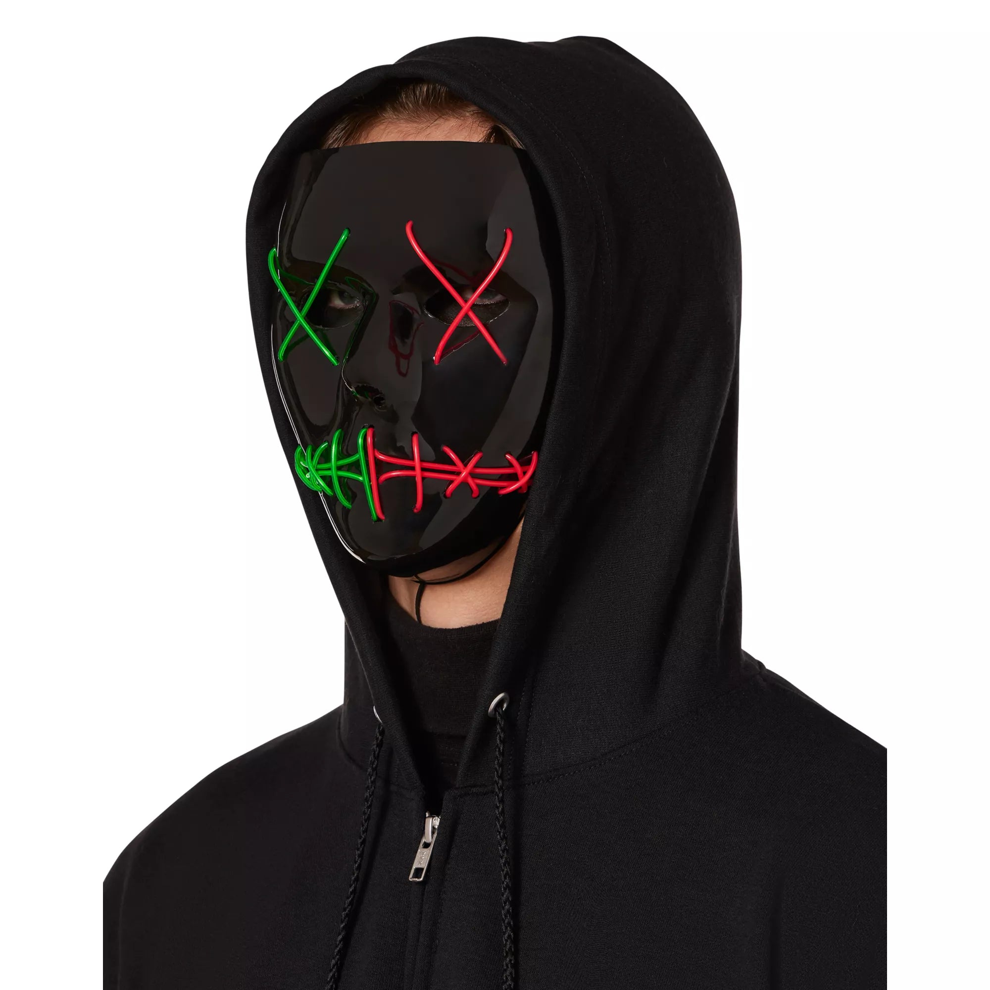 Light-Up El Wire Green and Pink Stitched Half Mask