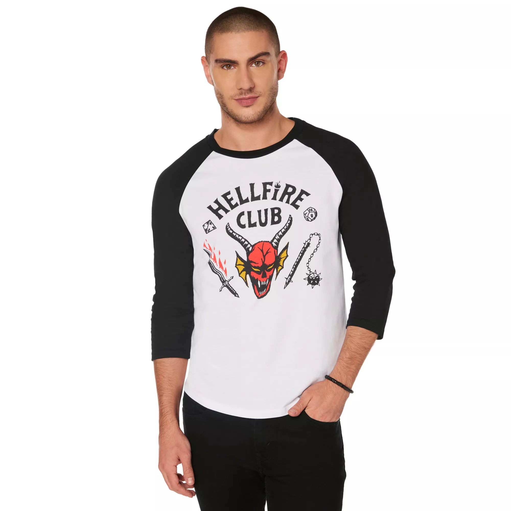 Adult Hellfire Raglan T Shirt - Stranger Things