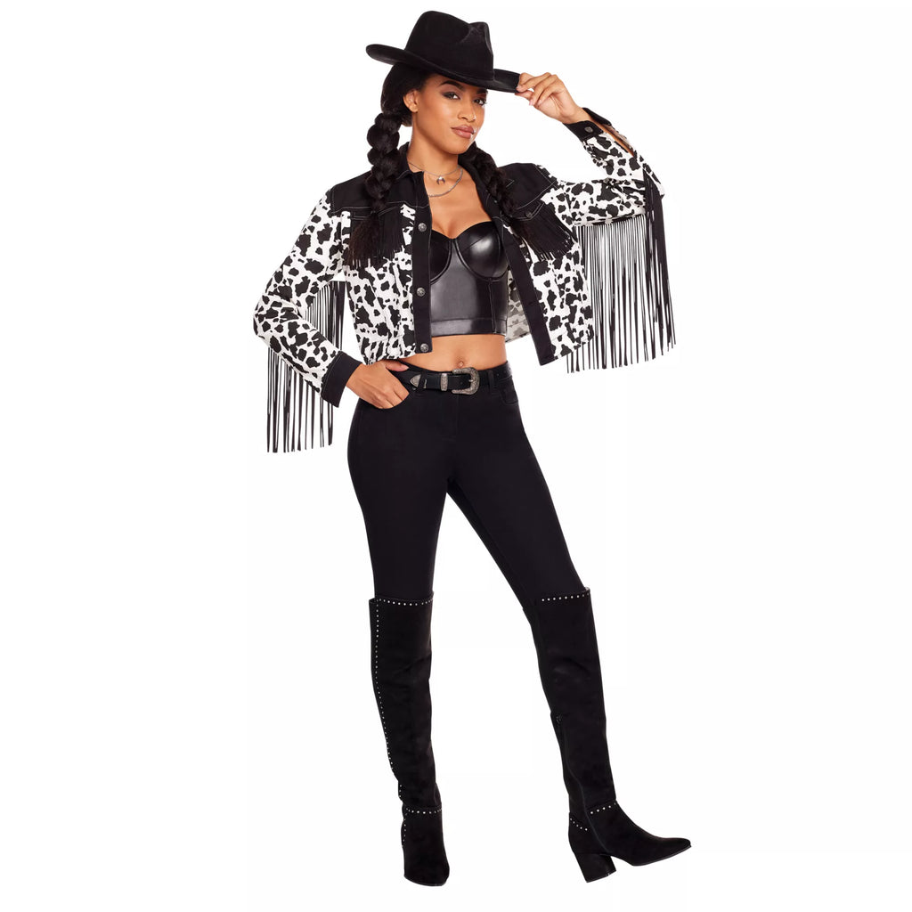 Adult Western Cow Print Fringe Jacket