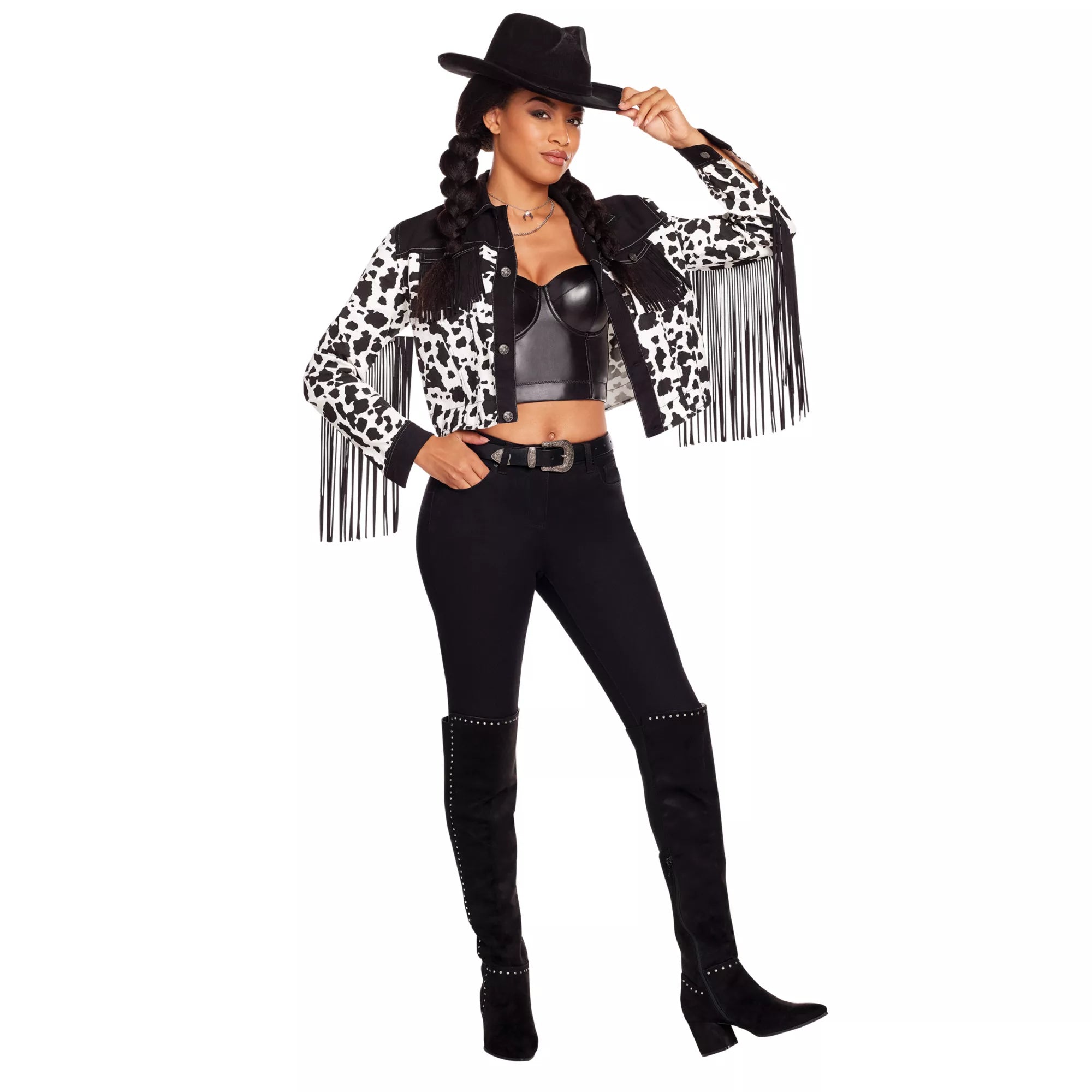 Adult Western Cow Print Fringe Jacket