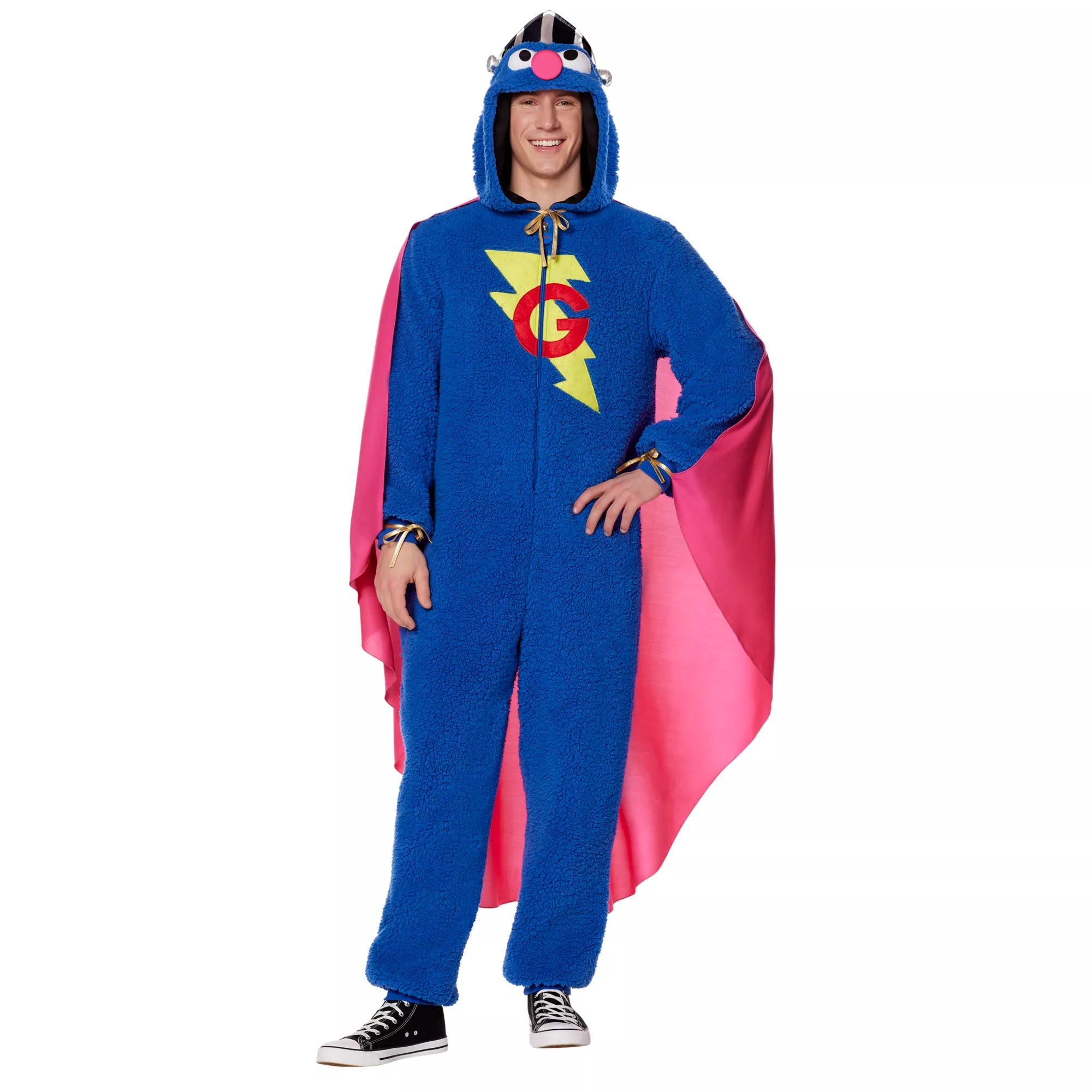 Adult Super Grover Jumpsuit Costume -  Sesame Street