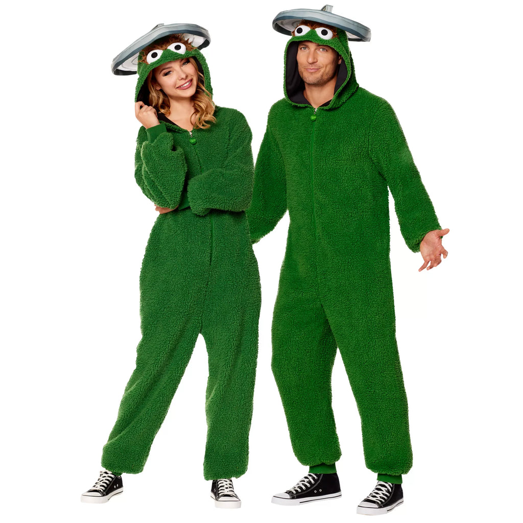 Adult Oscar the Grouch Jumpsuit Costume - Sesame Street