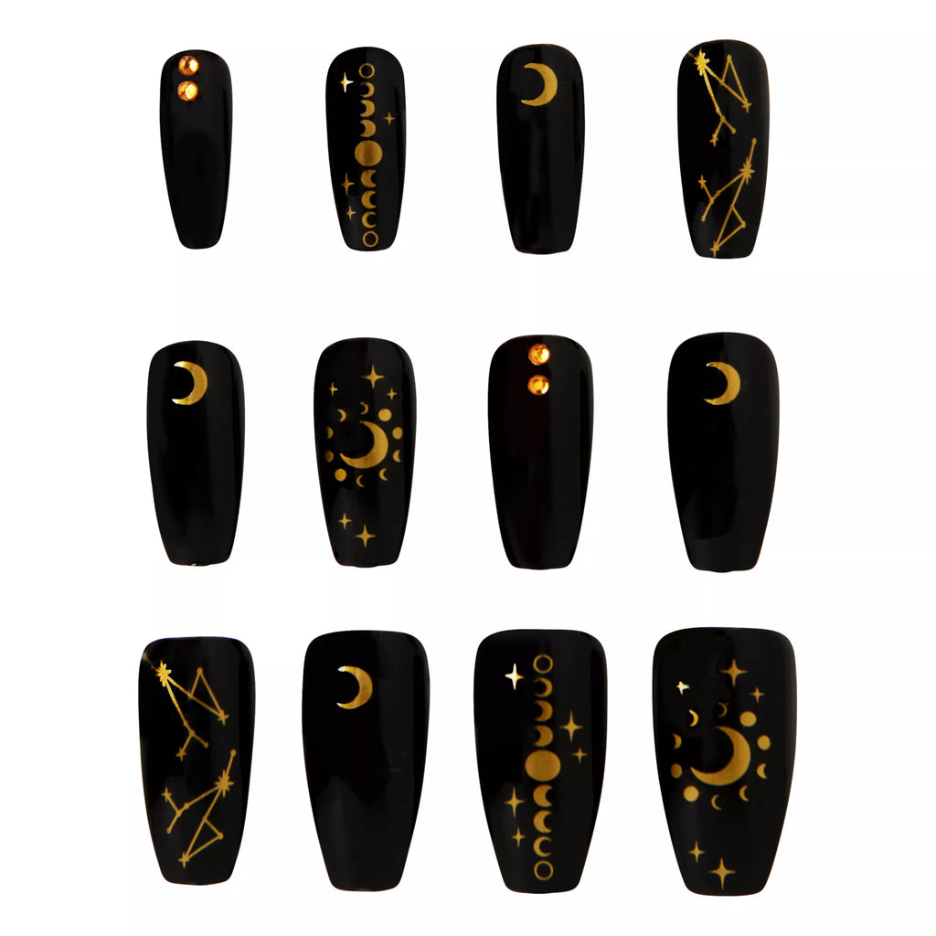 Black and Gold Moon Press-On Nails