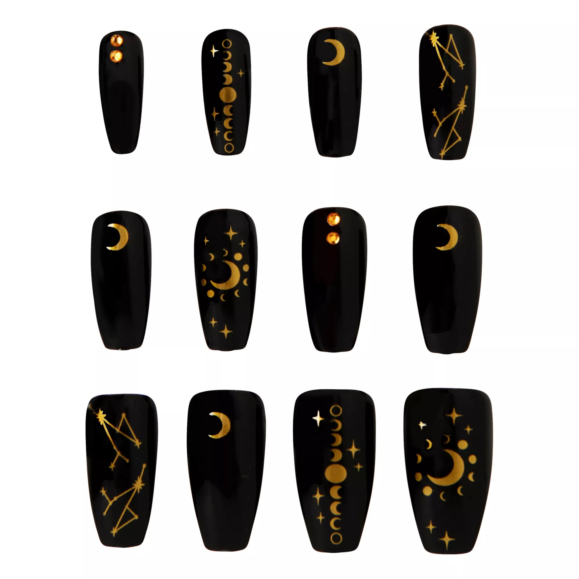 Black and Gold Moon Press-On Nails