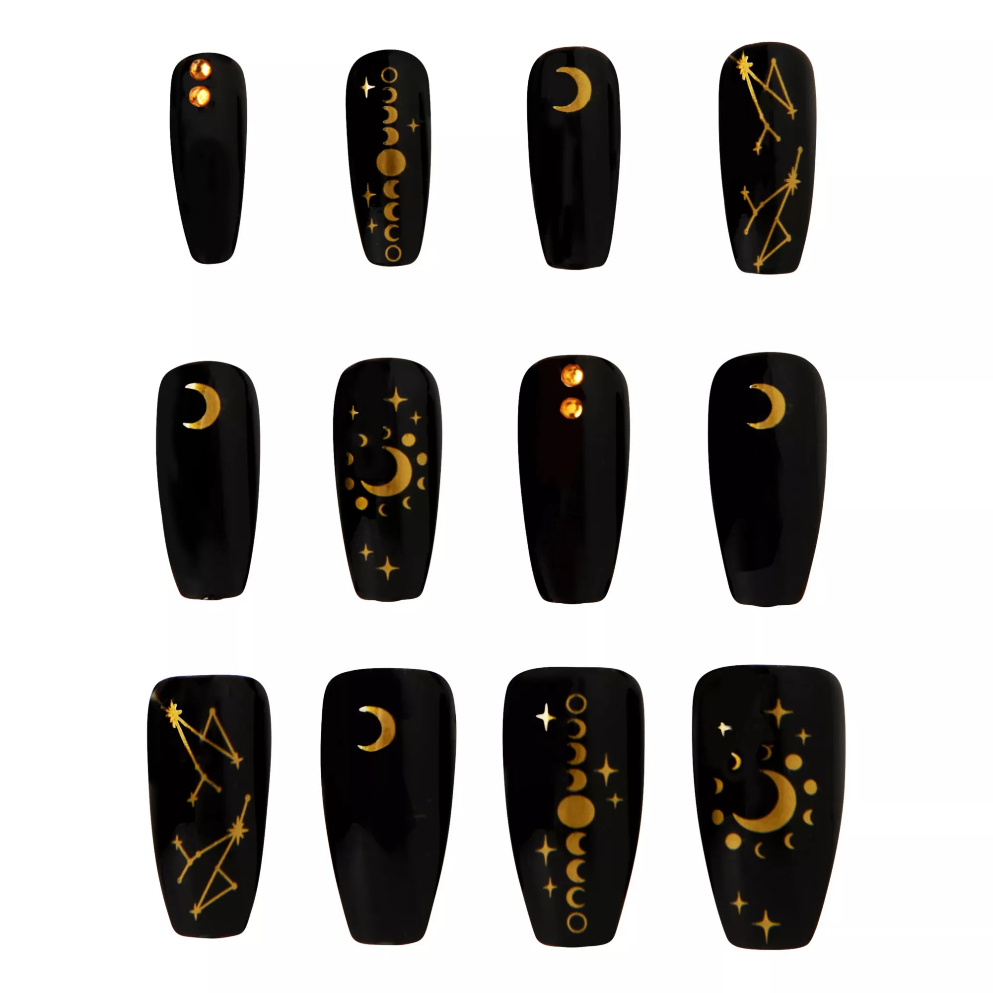 Black and Gold Moon Press-On Nails