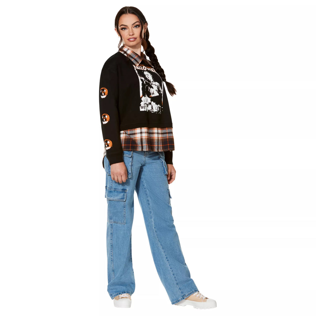Halloween Plaid Crew Long Sleeve T Shirt