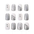 Silver and White Press On Nails