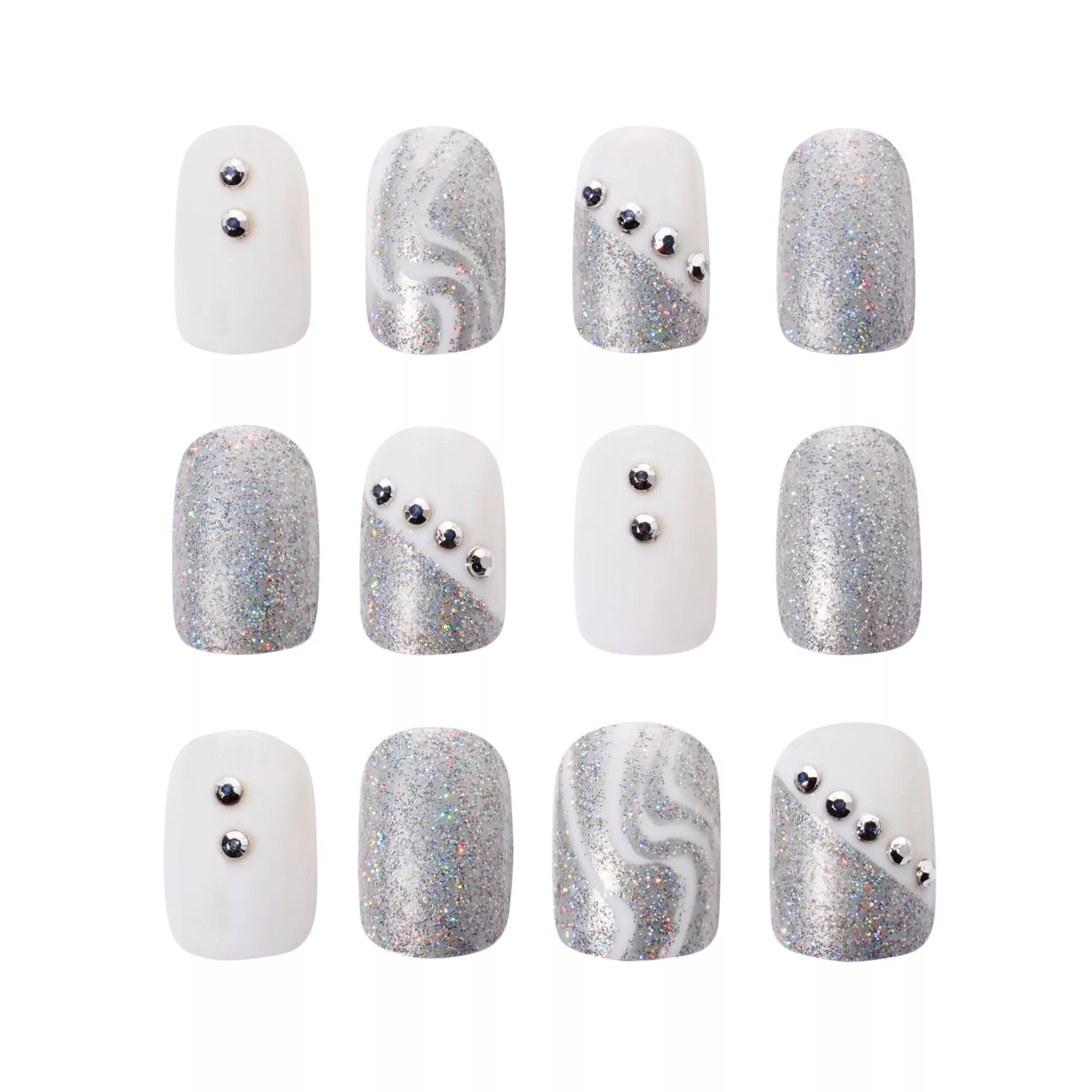 Silver and White Press On Nails