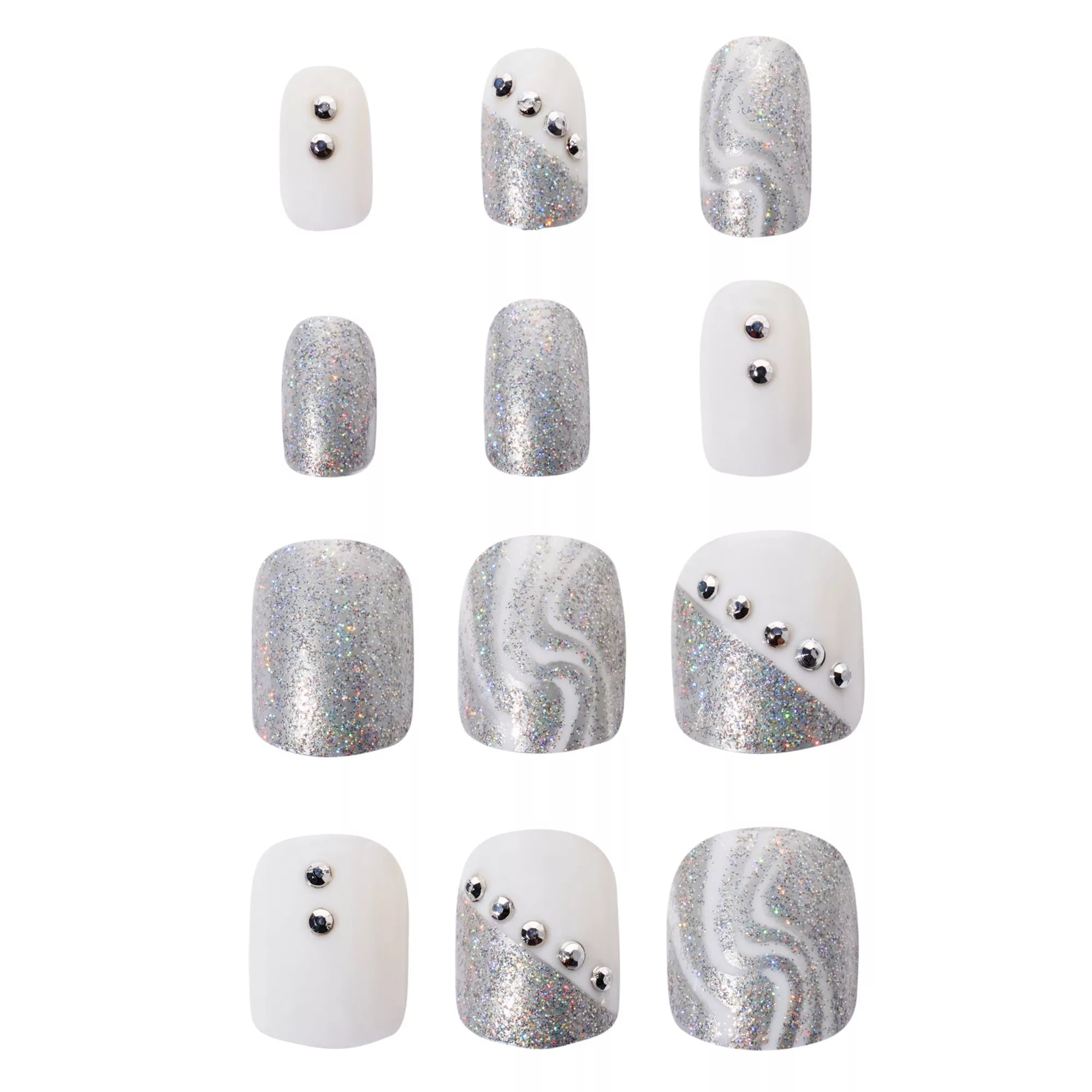 Silver and White Press On Nails