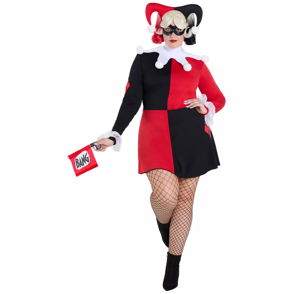 Adult Harley Quinn Red and Black Dress Costume - DC Villains