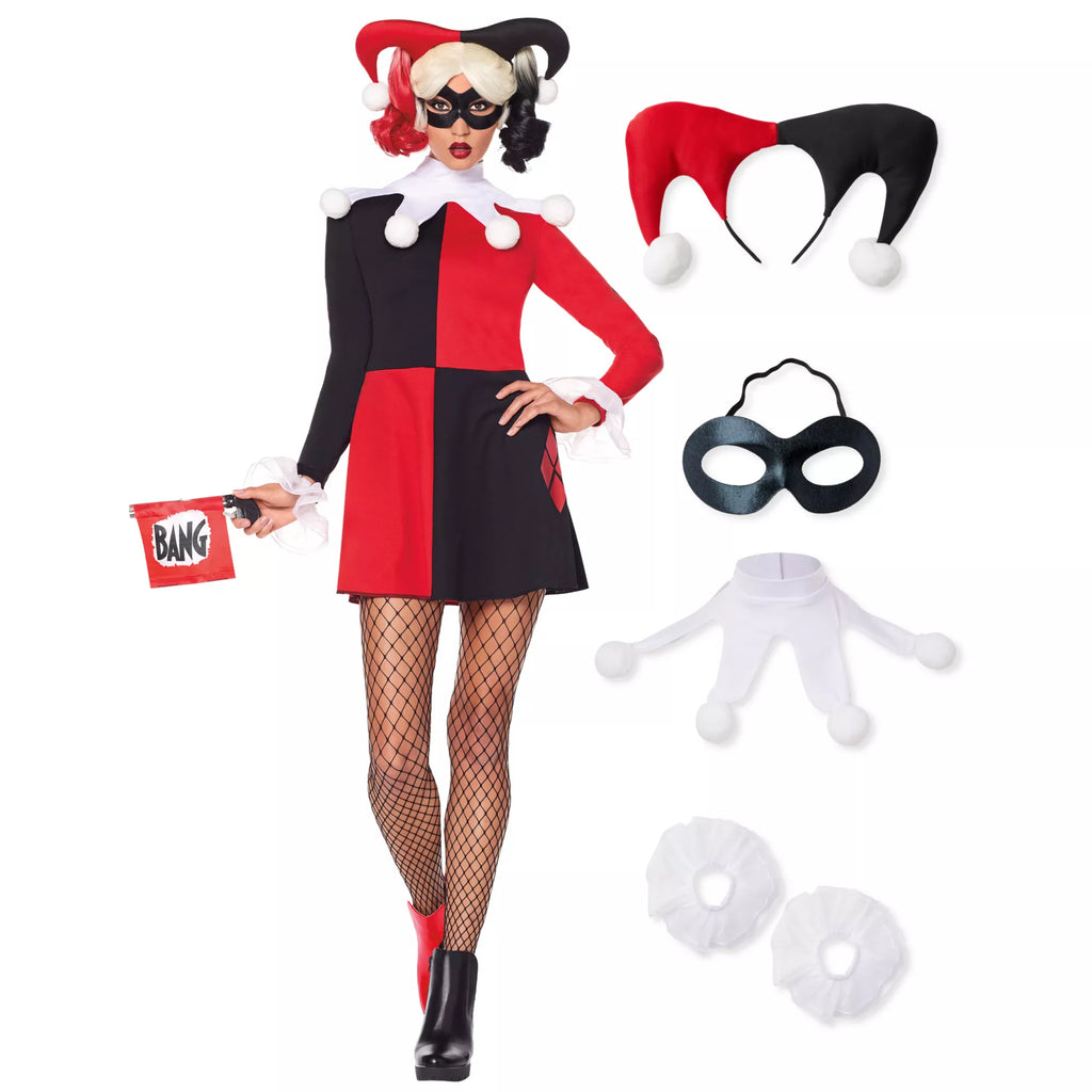 Adult Harley Quinn Red and Black Dress Costume - DC Villains