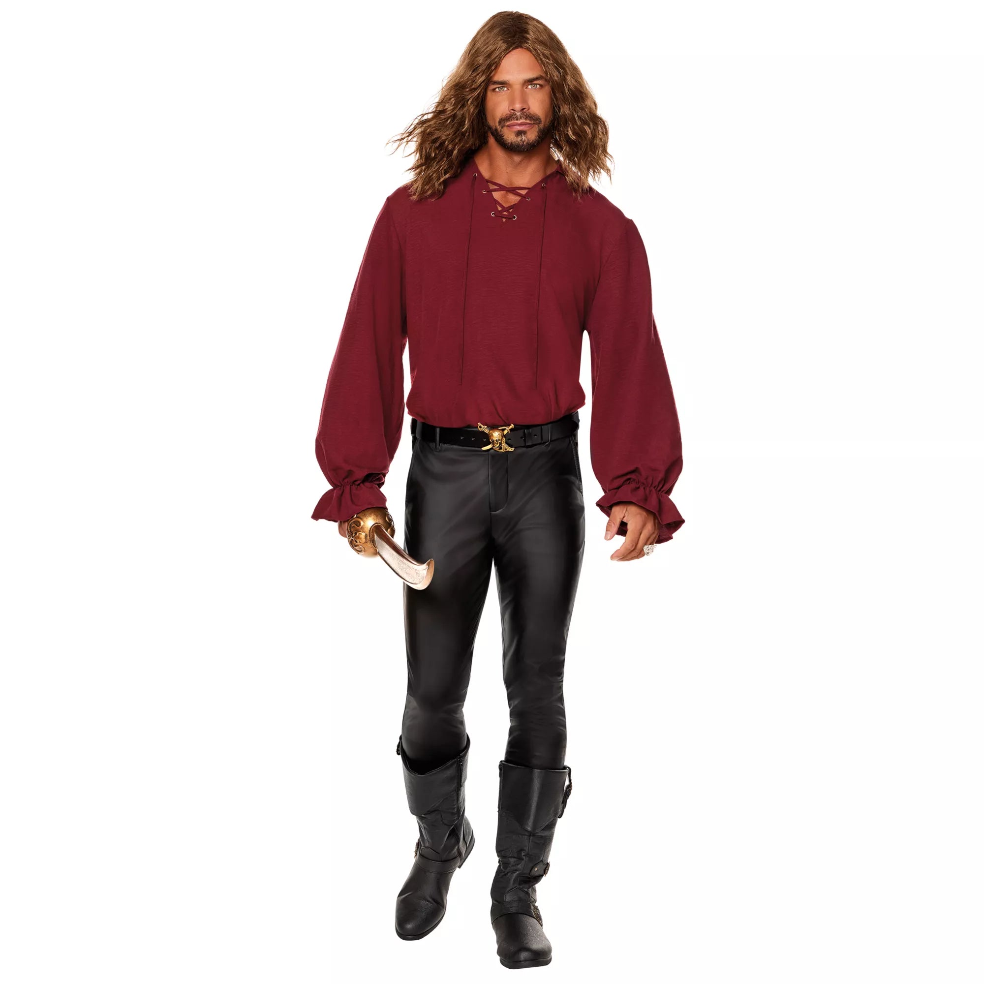 Adult V-Neck Burgundy Peasant Top