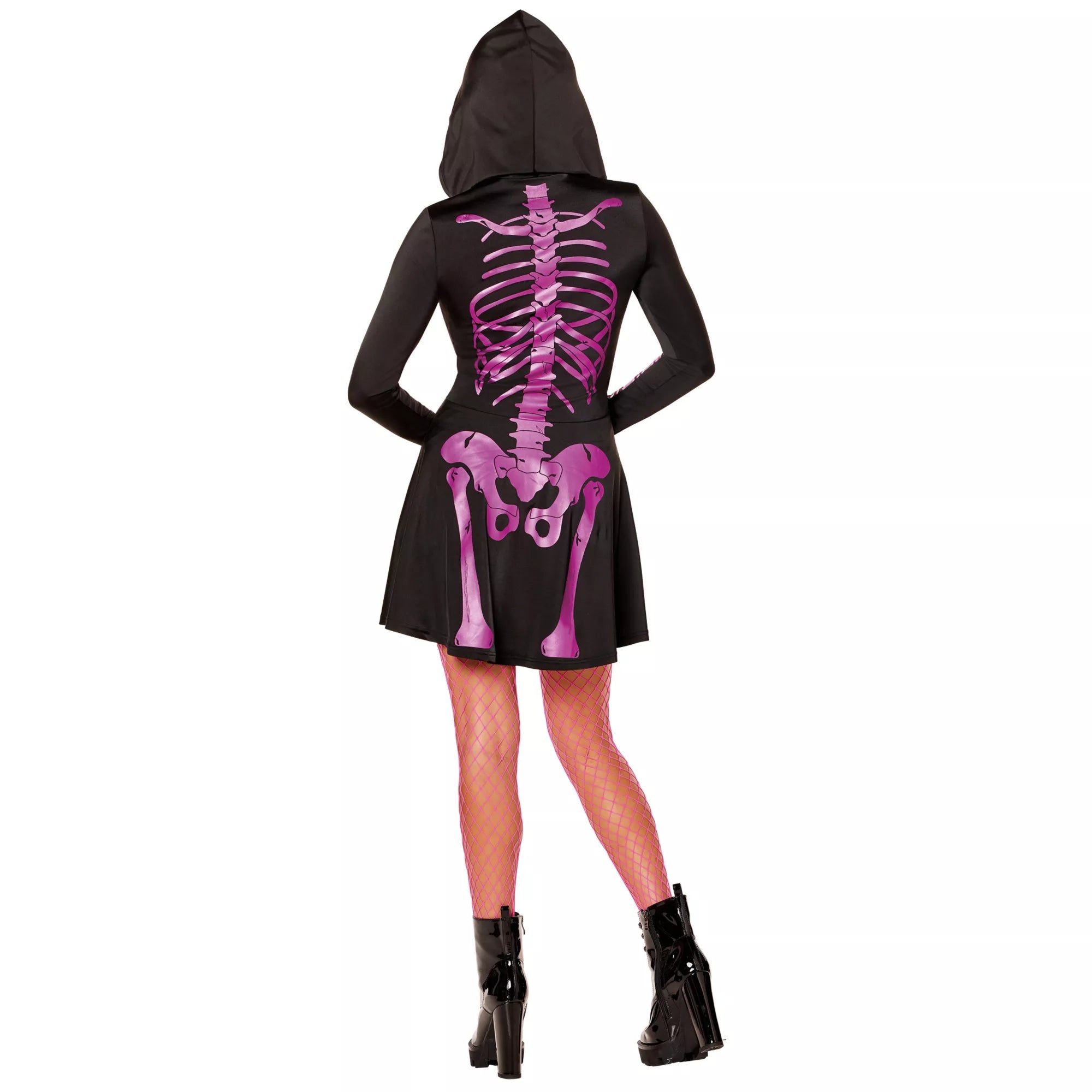 Adult Neon Pink Skeleton Hooded Dress