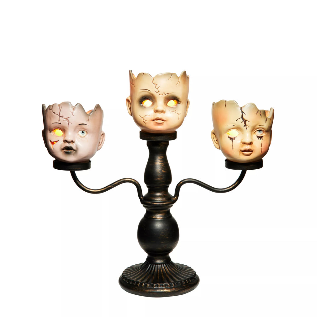 Gothic Noir Doll Head Candelabra
