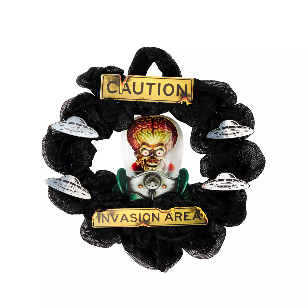 Caution Invasion Area Light-Up Wreath - Mars Attacks