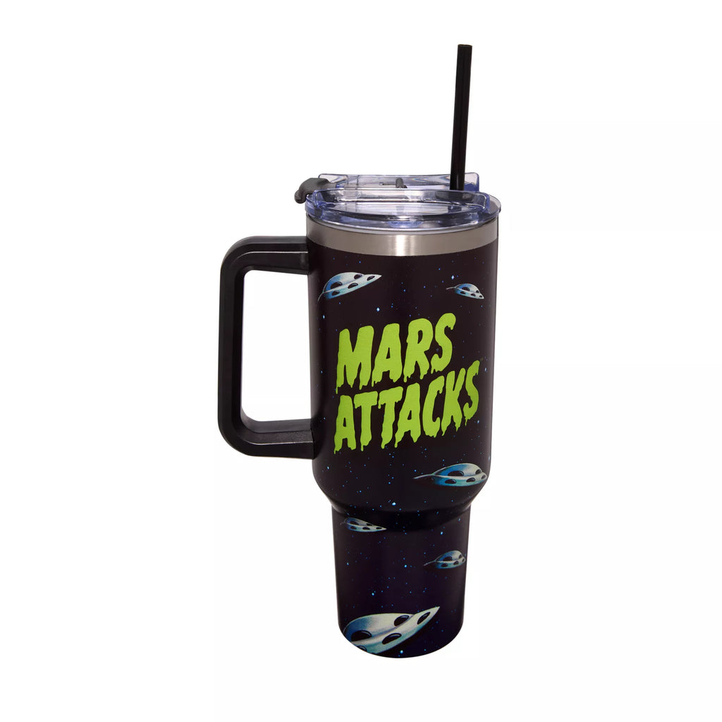Mars Attacks Stainless Steel Travel Tumbler with Straw - 40oz.