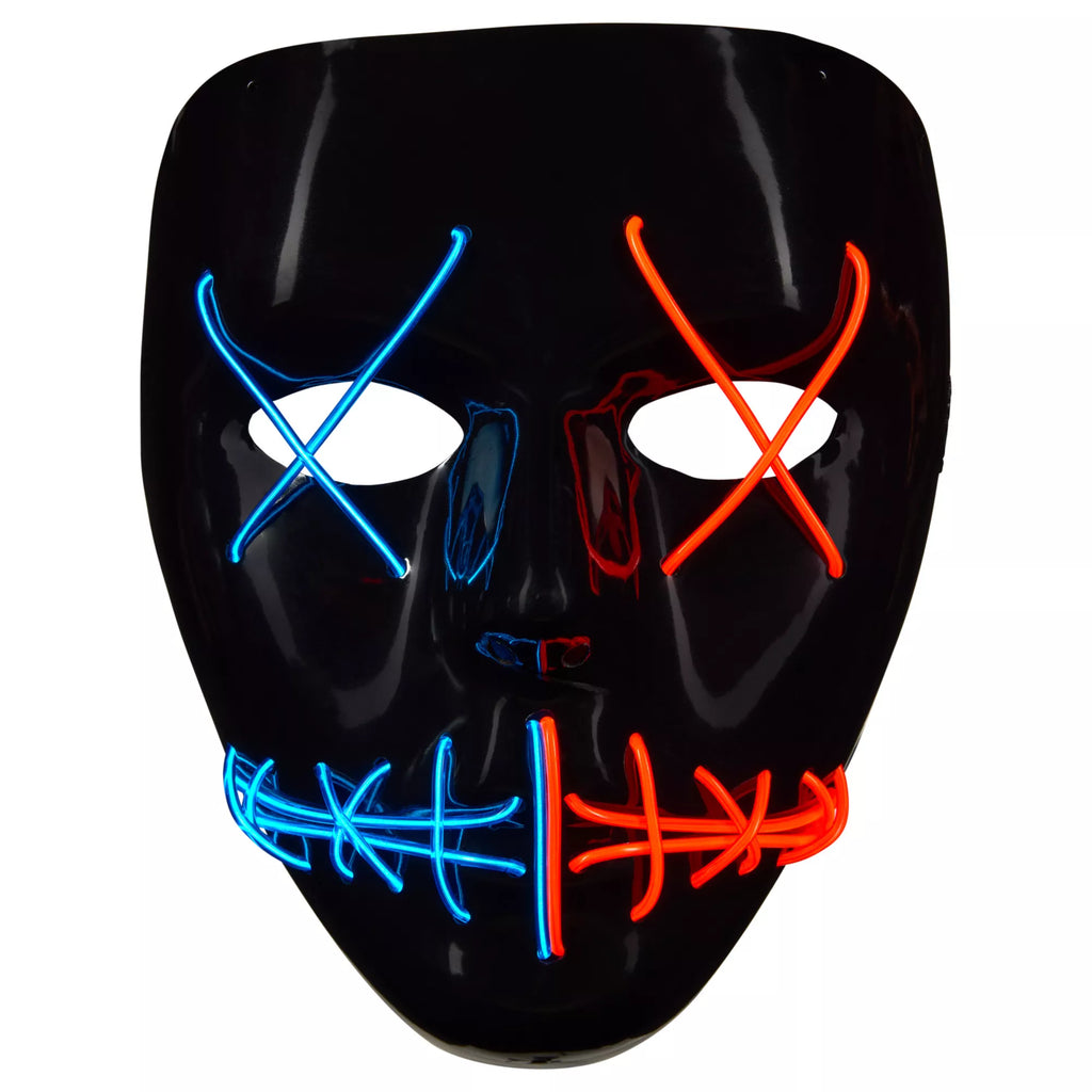 Light-Up El Wire Blue and Red Stitched Half Mask